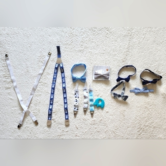 Baby boy bow ties, pacifier holders, suspenders large bundle size newborn- 2t - Picture 1 of 3